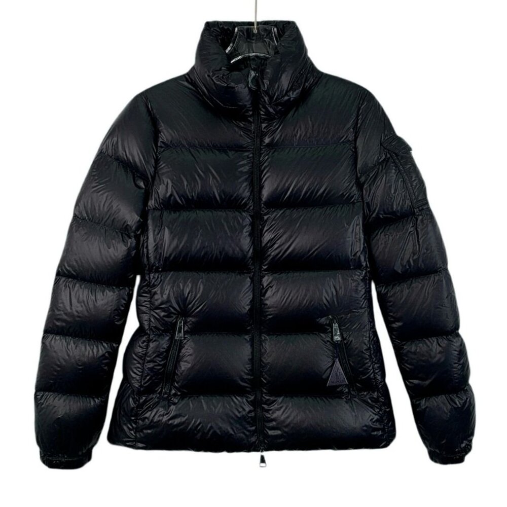 CW0323 Moncler Black Down Puffer Jacket With Zippered Pockets & Logo Patch
